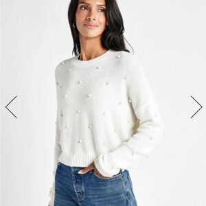 Splendid NWT Women's White Pearl-Embellished Sweater